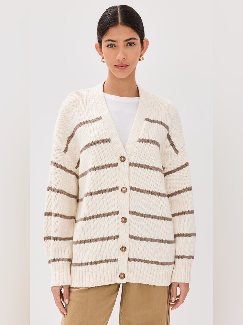 Jenni Kayne Chloe Stripe Cardigan Sweater XS Oversized Chunky Cotton Minimal